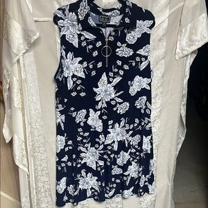 Ivy Lane Navy White Floral stretch Sleeveless Dress Size XXL